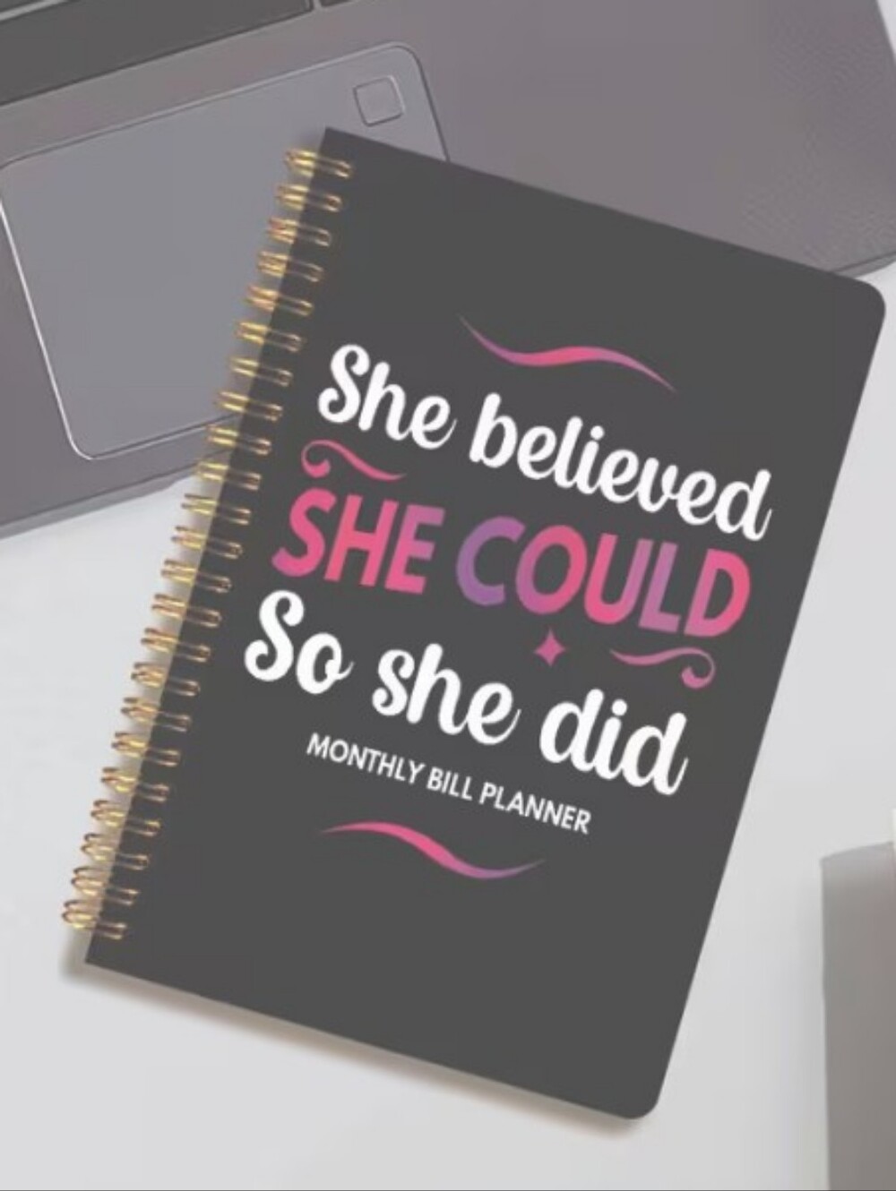 Bill/Budget Monthly Planner 'She Believed SHE COULD So She Did' Black & Pink NWT